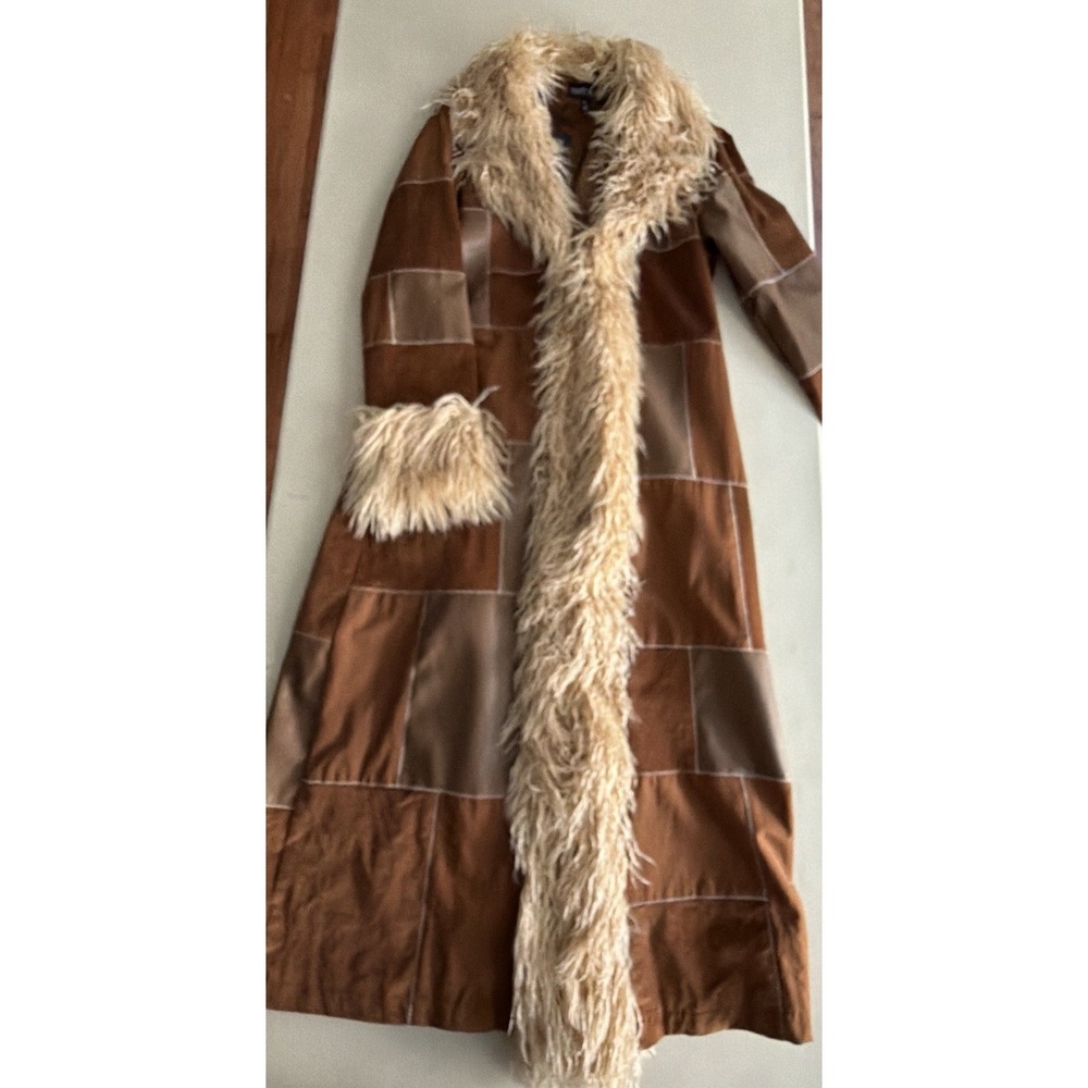 Dolls Kill Current Mood Penny Lane Patchwork Corduroy Faux Leather Long Coat L - Picture 13 of 16